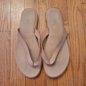 Sorel Beige Leather Thong Flip Flop Sandals 8 ELLA‎ II Summer Travel Vacation